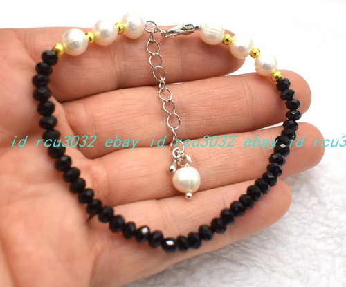 VALENTINO Bracciale Pietra Pregiata Agata Nera Sfaccettata 2x4 mm Sfaccettata Nera Perline 7 5 pollici