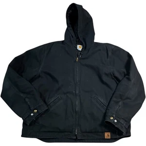 Carhartt Workwear Jacket Hooded Full Zip Canvas Black Duck Coat Mens XL 100733 - Picture 1 of 10