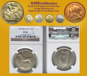Ireland 1928 Half Crown,  NGC Superb  Gem Proof NGC 64PQ,   Mintage 6,001. - Picture 1 of 2