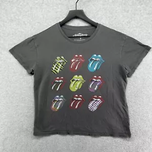 Rolling Stones T Shirt Womens Size M Short Sleeve Gray Graphic Retro Tongues - Picture 1 of 9