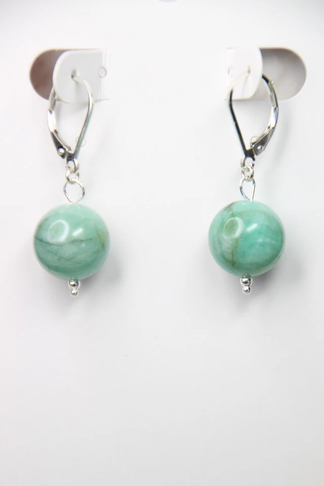 Pendientes con cierre de palanca de plata de ley 925 con piedras preciosas de bola verde esmeralda de 12 mm 1 1/2" Foto 1 de 4