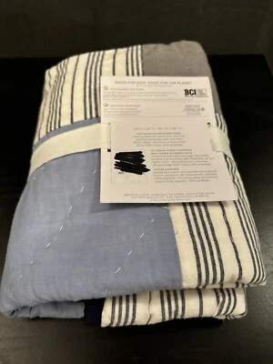 Pottery Barn Kids Wilder Quilted Euro Sham Stripe, Navy Patchwork - New - Image 1 of 4