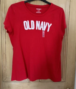Vintage Old Navy Logo Women's Cotton Tee T Shirt Amaryllis Red XL TG BNWT Ladies - Picture 1 of 5