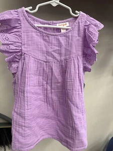 New Cat & Jack Girls Flutter Sleeve Purple Shirt Sz Medium 8 - Picture 1 of 2