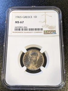 1965 MS67 Greece Drachma UNC NGC KM 81 Only 3 Graded higher - Picture 1 of 2