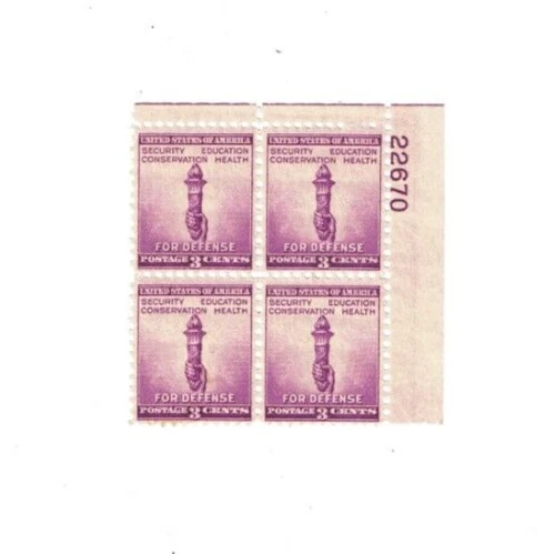 US Scott 901 1940 3c  National Defense Issue  Plate Block   MNH OG - Image 1 of 1