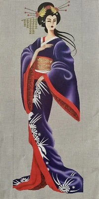 Leigh Designs Hand Painted Needlepoint Canvas Geishas Taki 5004 18M Signed - Image 1 of 4
