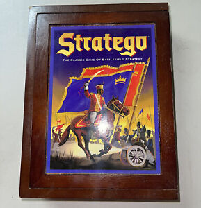 Vintage Game Collection Stratego Board Game Wooden Bookshelf Box 2009 Complete