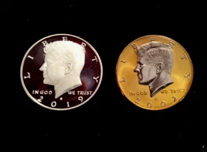 2019 .999 Silver Kennedy And 2002 Gold And Silver Plated Kennedy Half Dollars - Picture 1 of 9