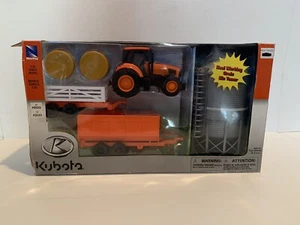 NewRay Kubota Farm M5-111 Tractor W/ Wagons Grain Bin & Bales Play Set Kids READ - Picture 1 of 10