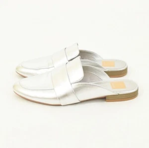 Dolce Vita Flats 8.5 Metallic Silver Vegan Leather Slip-On Open Back Loafers - Afbeelding 1 van 8