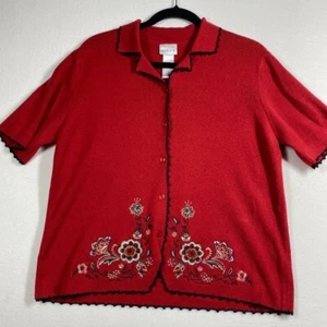 Vintage Koret Sz M Beaded Embroidered Flower Short Sleeve Knit Cardigan Cottage - Picture 1 of 12