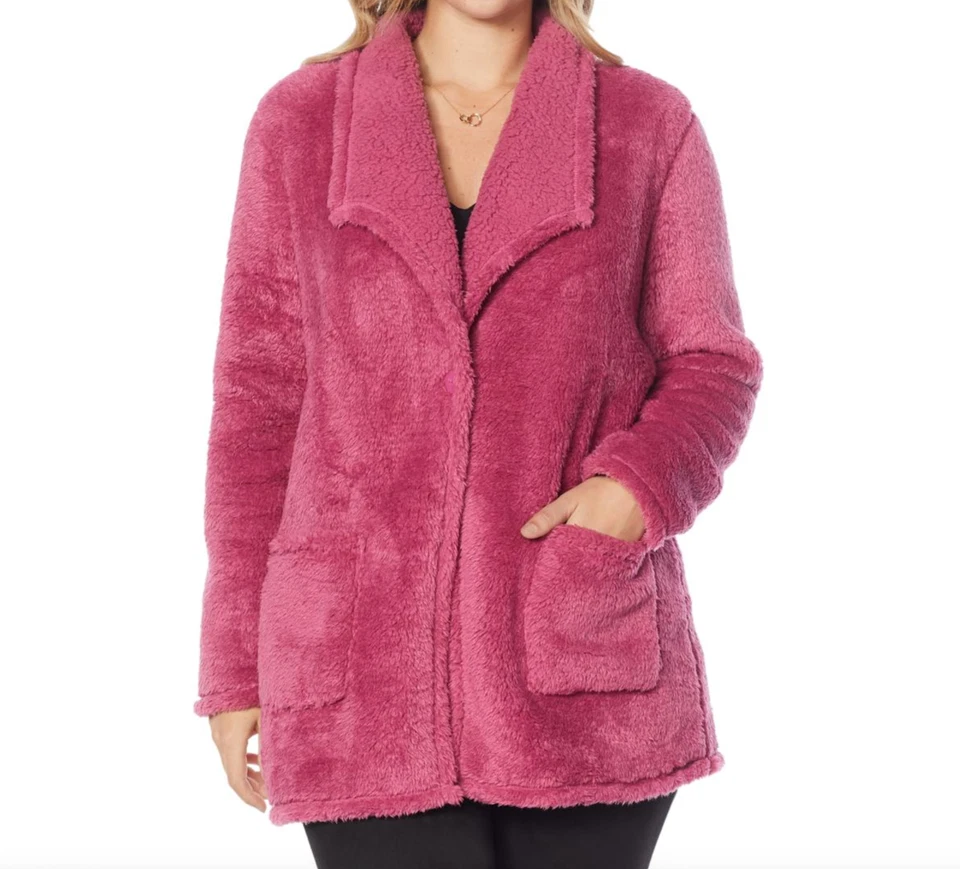 Abrigo de peluche Colleen Lopez para mujer "CL suave" rubor liso talla mediana Foto 1 de 1