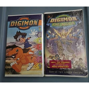 Vtg Rare Digimon The Movie VHS 2001 Clamshell Sealed W/Mini-Poster & Vol 1 Lot - Picture 1 of 7