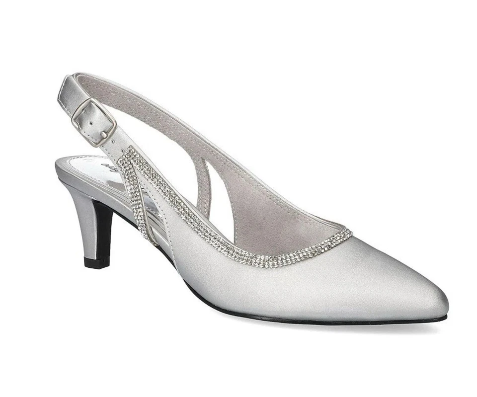 Easy Street Glisten Argento Satinato Apertura Sul Retro Pompe Taglie 6.5 W - - Immagine 1 di 4