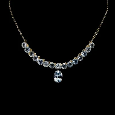 925 Argento Sterling Collana Ovale Topazio 14x10mm Gemma Senza USA Import Tasse - Immagine 1 di 4