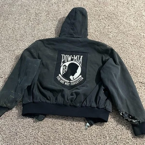 Walls Blizzard Pruf Jacket Mens Large Black Hooded Work POW MIA Back Patch - Picture 1 of 10