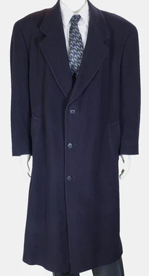 VINTAGE JONES NEW YORK NAVY BLUE MENS 48R WOOL CASHMERE BLEND OVERCOAT - Image 1 of 4