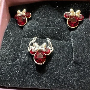 Minnie Mouse Halskette und Ohrringe Granat Stein Set - Bild 1 von 19