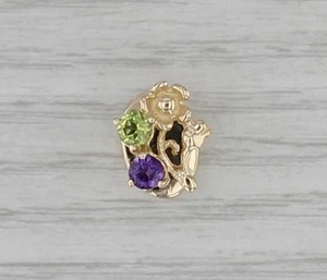 Vintage 0.48ctw Amethyst Peridot Flower Slide Bracelet Charm 14k Yellow Gold - Picture 1 of 7