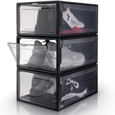 Set Da 3 Pezzi Scatola Da Scarpe Fino a Taglia 48, Pieghevole Trasparente Impila - Immagine 1 di 4