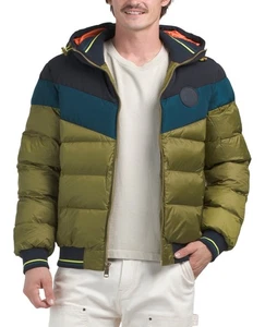 Scotch & Soda Men’s Puffer Hooded Nylon Green  Blue Jacket Coat L - Picture 1 of 2