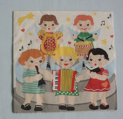 5 tovaglioli sfusi angeli BAMBINI Natale musica tecnica tovaglioli E rari - Immagine 1 di 2