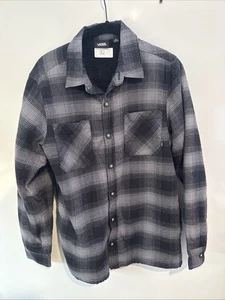 Giacca uomo Vans sherpa foderata bottoni davanti piccola flanella grigio nero a quadri - Foto 1 di 9