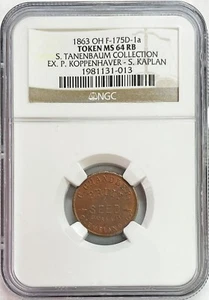 1863 CIVIL WAR C. CHANDLER FRUIT CLEVELAND, OHIO TOKEN F#175D-1A NGC MS 64 RB - Picture 1 of 3
