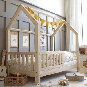 Kinderbett Holzbett Hausbett mit Rausfallschutz Letto B 80x160 +10cm EV - Bild 1 von 10