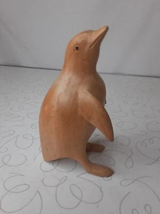 Raw Wood Carved Penguin Figurine 4.5" - Picture 1 of 4