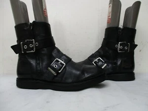 Luxury Rebel Cleary Black Leather Zip Buckle Biker Ankle Boots Womens Sz 37.5 EU - Picture 1 of 10