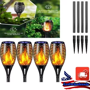 4 PC Black Outdoor Solar Powered Floor Lamp Lantern Light Garden Patio Path - Picture 1 of 17