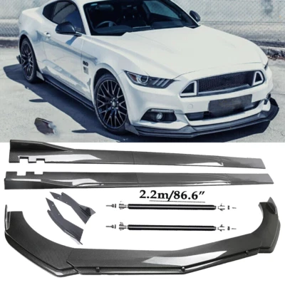 For Ford Mustang Carbon Fiber Front Bumper Lip Spoiler & Side Skirt Body Kits Foto 1 de 4