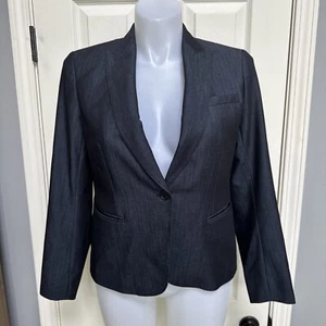 ANNE KLEIN AK Woman Size 12 Blue Black Blazer Jacket 1 Button 2 Pocket Career - Picture 1 of 11