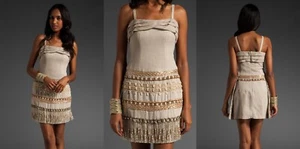 Nanette Lepore Tiki wrap beaded wooden linen Boho hippie dress NWT 6 - Picture 1 of 2
