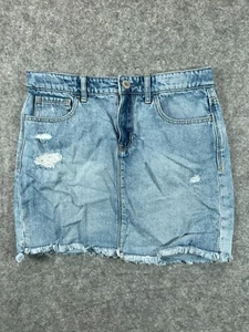 GAP Denim Skirt Tween Teen Girls 12 Blue Adj Waist Distressed Raw Hem Pockets - Picture 1 of 8