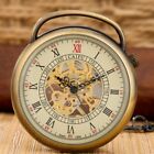 Bronze Men's Roman Numerals Pocket Watch Mechanical Hand Wind With Chain Gifts