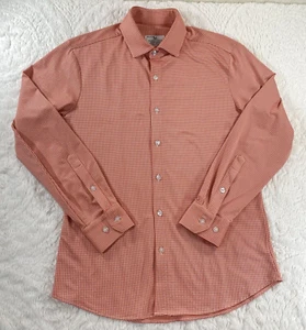Mizzen + Main Shirt Mens Medium Peach Plaid Trim Long Sleeve Made in USA - Picture 1 of 8