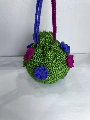 Cartera de ganchillo vintage hecha a mano con cordón con forro bolsa redonda diseño de flores Foto 1 de 4