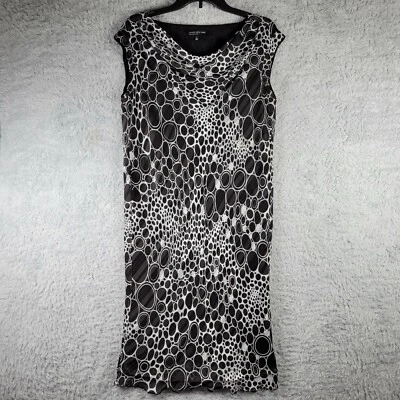 Jones New York Dress Womens 8 Black White Circles Cap Sleeve Stretch Chiffon - Image 1 of 4