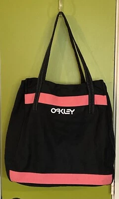 Bolso de Playa de Viaje Oakley Bolso de Mano Negro y Rosa Algodón Yute Festival Logo Bordado Foto 1 de 4