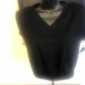 Shirt Bluse Paperoc Kurzarm schwarz dehnbar V-Ausschnitt Damen Med. - Bild 1 von 2