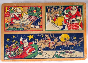 Vintage Wood Christmas Puzzle • JKS Joseph Straus •Santa Claus Children & Sleigh - Picture 1 of 8