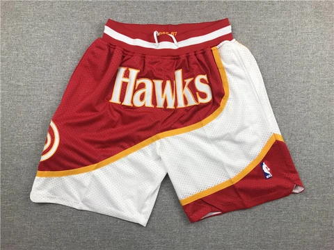 NWT Atlanta Style Hawks Retro Stitched Basketball Shorts Red White Size :S-XXL Cover
