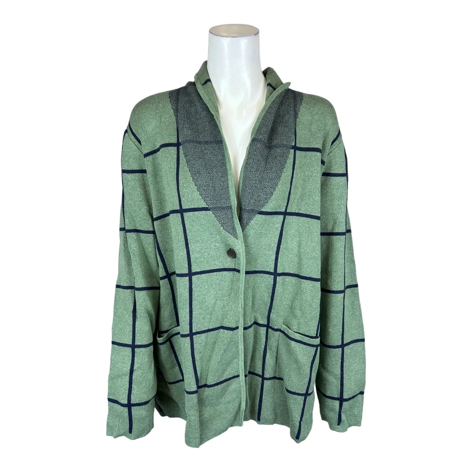 Abrigo Suéter Denim & Co. Jacquard Un Botón con Bolsillos Hiedra Oscura 2X Talla Grande Foto 1 de 2