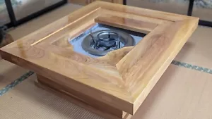 Handmade Japanese zelkova living table with hearth and lid cashew paint finish - Picture 1 of 11