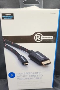 Radio Shack 8' High Speed HDMI Cable With Ethernet 24 K Gold Plated Connectors - Picture 1 of 3