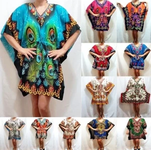 Tunic Mini Dress Caftan Kaftan Top Dashiki Beach Poncho Kimono S M L XL 1x 2x  - Picture 1 of 29