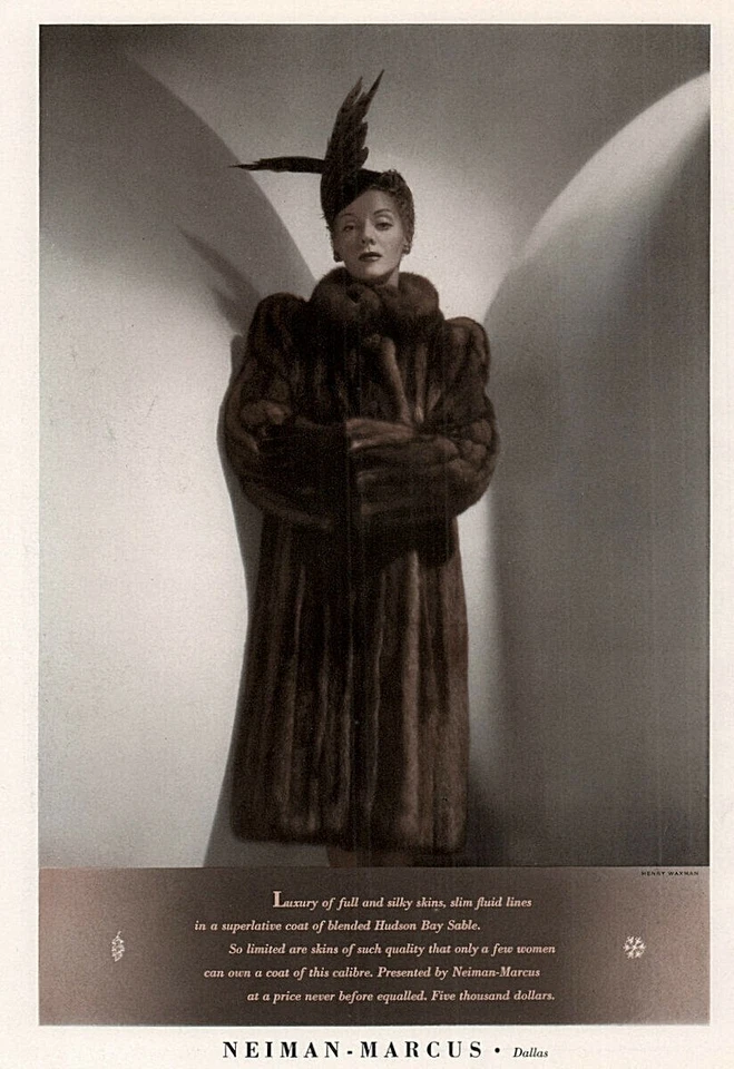 1938 a Neiman Marcus Hudson Bay Sable Abrigo Moda Piel Estampado Anuncio Foto 1 de 1